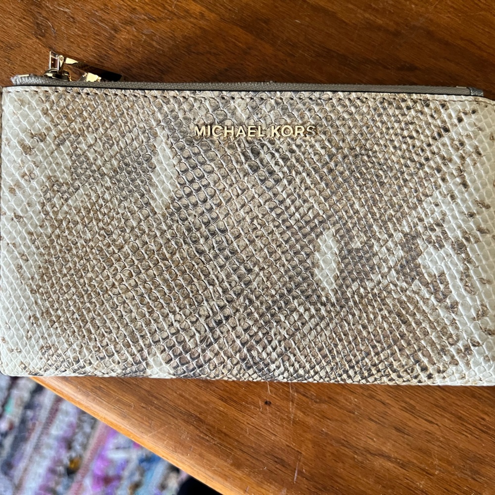 Michael Kors Jet Set Gold Shimmer “Snake Skin” Leather Foldable Wallet